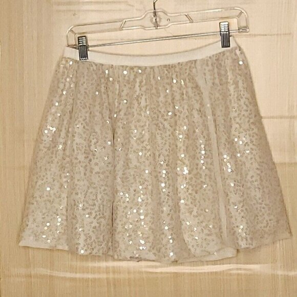 Cat & Jack Girl's Cream Elastic Waist Full Skirt Gold Sequins 10-12 - Picture 2 of 6